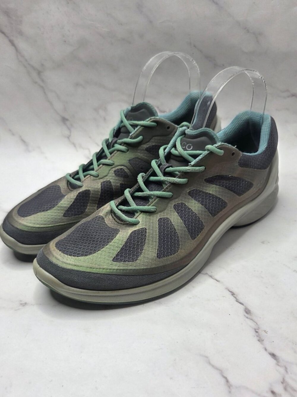 Ecco Biom Fjuel Racer Sneakers Running Shoes Grey Teal Women's 10 (41)